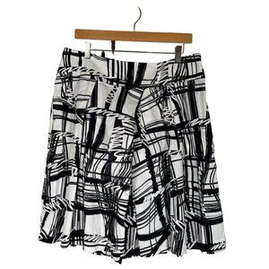 Sandro Sportswear Womens Size 12 A Line Box Pleat Skirt Black White Abstract Art